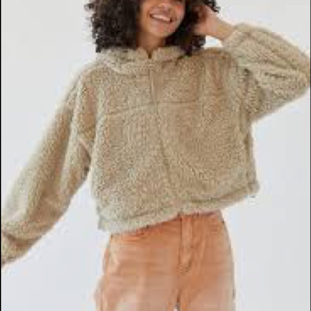 UO blue cropped teddy coat - Picture 6 of 9